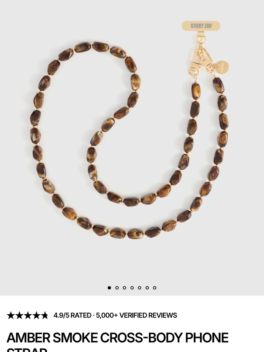 Amber Smoke Beaded Cross-Body Phone Strap